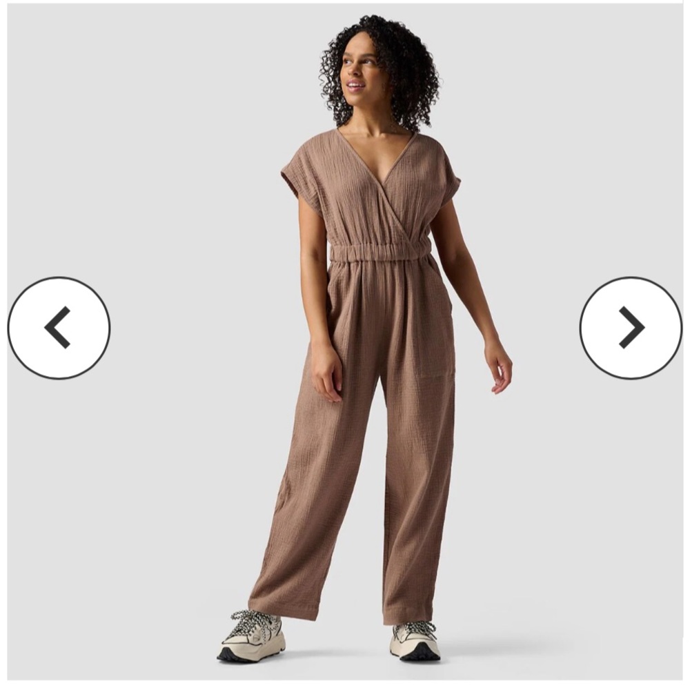 Sleeveless Cotton Gauze Jumpsuit from Backcountry - M - Brown “Fossil”